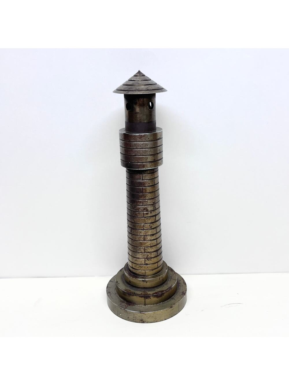 Vintage Machined Metal Lighthouse 9" Tall